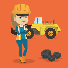 Image showing Miner with a big excavator on background.