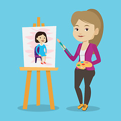Image showing Creative female artist painting portrait.