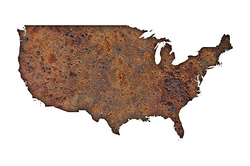 Image showing Map of the USA on rusty metal