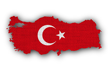 Image showing Map and flag of Turkey on old linen