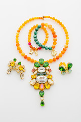 Image showing Jewelry set of necklace, bracelets, ring and earrings