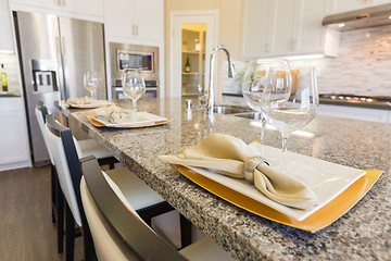 Image showing Abstract of Beautiful Kitchen Granite Counter Place Settings and