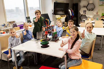 Image showing happy children with 3d printer at robotics school