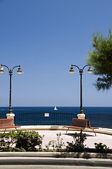 Image showing benches on promenade walkway sliema malta waterfront