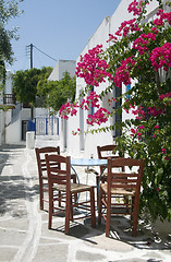 Image showing cafe taverna classic greek table chairs greek islands