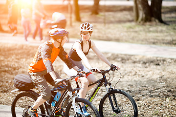 Image showing Photo of cyclists in park