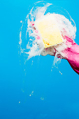 Image showing Man with sponge washes window