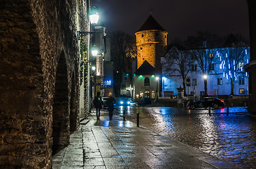 Image showing Nightt view of the street, Tallinn Estonia.