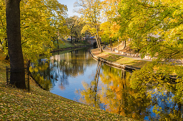 Image showing Beautiful autumn park at the channel in Riga