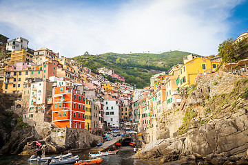 Image showing Riomaggiore in Cinque Terre, Italy - Summer 2016 - view from the