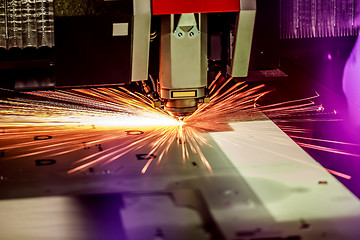 Image showing CNC Laser cutting of metal, modern industrial technology.