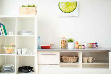 Image showing modern home kitchen interior with food on table