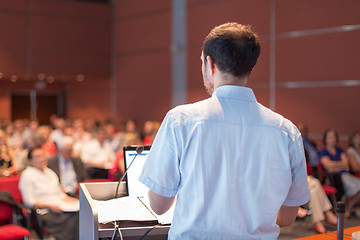 Image showing Public speaker giving talk at scientific conference.