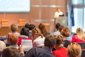 Image showing Speaker giving presentation on business conference.