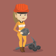 Image showing Miner holding coal in hands vector illustration.