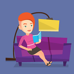 Image showing Woman reading book on sofa vector illustration.