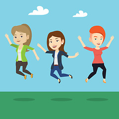 Image showing Group of joyful young people jumping.