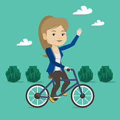 Image showing Woman riding bicycle vector illustration.