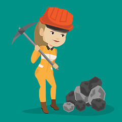 Image showing Miner working with pickaxe vector illustration.