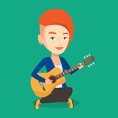 Image showing Woman playing acoustic guitar vector illustration.