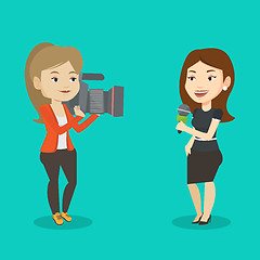 Image showing TV reporter and operator vector illustration.