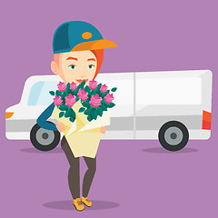 Image showing Delivery courier holding bouquet of flowers.