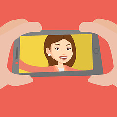 Image showing Young woman making selfie vector illustration.