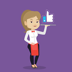 Image showing Waitress with like button vector illustration.