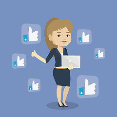 Image showing Woman with like social network buttons.