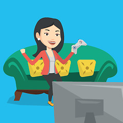 Image showing Woman playing video game vector illustration.