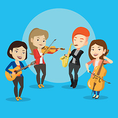 Image showing Band of musicians playing on musical instruments.