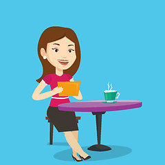 Image showing Woman surfing in the social network in cafe.