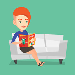 Image showing Woman reading magazine on sofa vector illustration