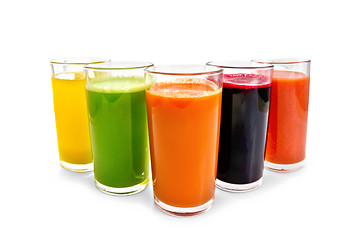 Image showing Juice vegetable in five tall glasses