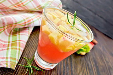 Image showing Lemonade with rhubarb and rosemary on wooden board
