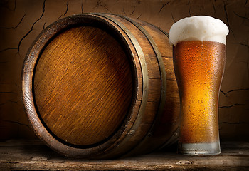 Image showing Beer in cask and glass