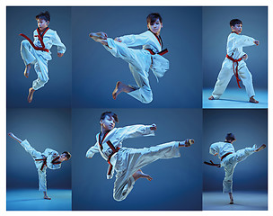 Image showing The studio shot of kids training karate martial arts