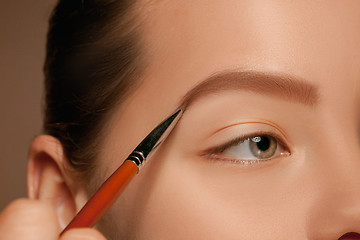 Image showing Beautiful female eyes with make-up and brush