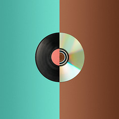 Image showing Close up of a cd and partial vinyl record