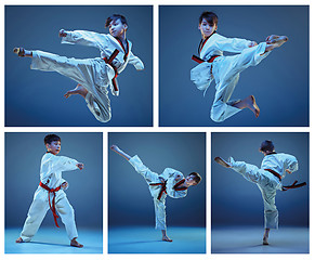 Image showing The studio shot of kids training karate martial arts