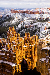 Image showing Fresh Snow Blankets Bryce Canyon Rock Formations Utah USA