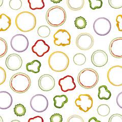 Image showing Seamless pattern of assorted ring shaped fruit and vegetable pee