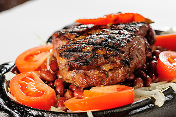 Image showing Beef steak with red beans garnish