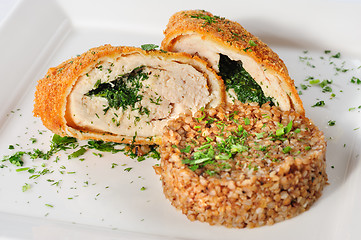 Image showing Cutlet of turkey meat with buckwheat cereal