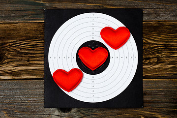 Image showing Greeting holiday card with three red hearts