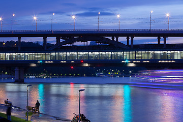 Image showing Moscow, Russia, Luzhniki Metro Bridge at dusk