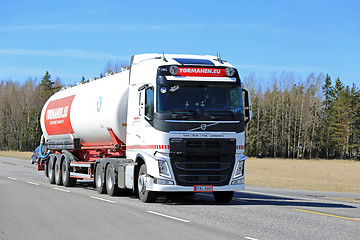 Image showing Volvo FH Semi Tank Truck on the Road at Spring