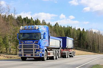 Image showing Blue Scania Truck For Limestone Haul on the Road