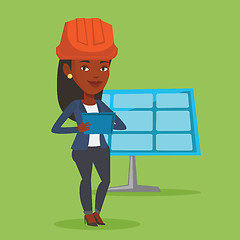 Image showing Female worker of solar power plant.