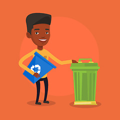 Image showing Man with recycle bin and trash can.